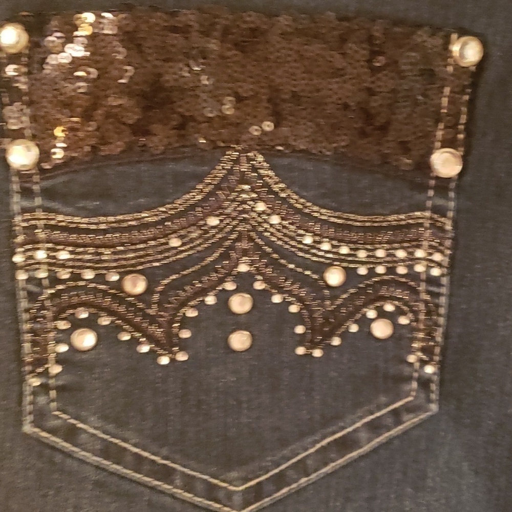 Chico's Jeans Platinum Dark denim Boot cut with Rhinstone pockets - Picture 8 of 9